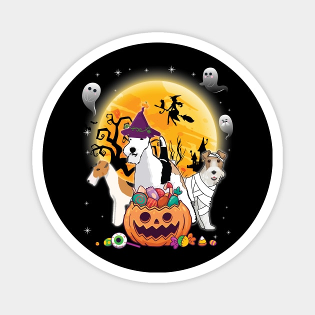 Wire Fox Terrier Dog Mummy Witch Moon Ghosts Happy Halloween Thanksgiving Merry Christmas Day Magnet by joandraelliot